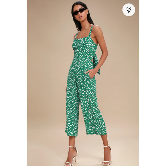 Faithfull the Brand Pants - Faithfull the Brand Playa Green Floral Print Tie-Back Jumpsuit women's M or 6